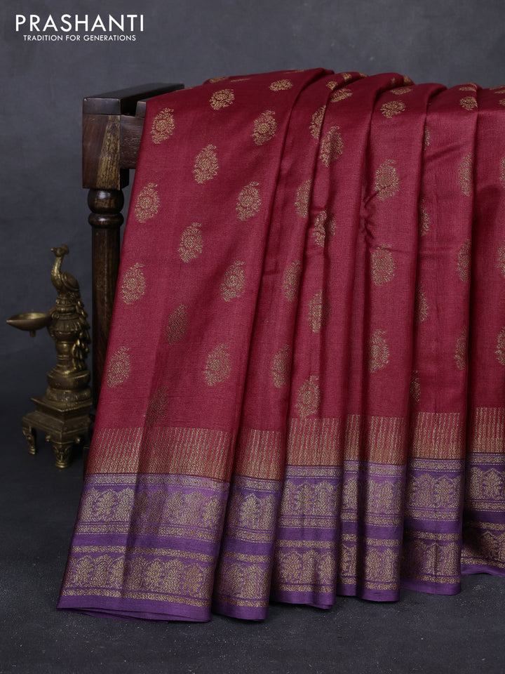 Maroon & Purple Banarasi Tussar Silk Saree