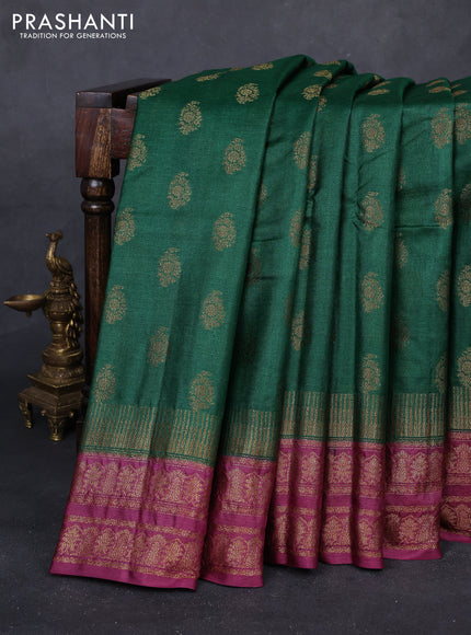 Green & Wine Banarasi Tussar Silk Saree