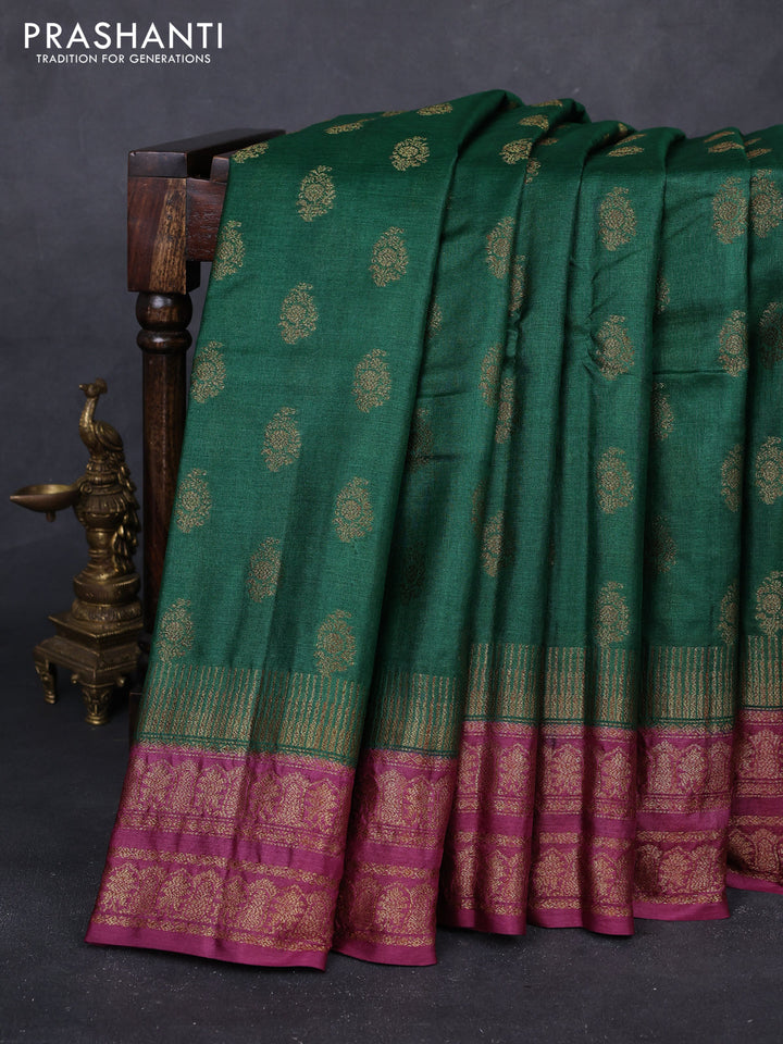 Green & Wine Banarasi Tussar Silk Saree