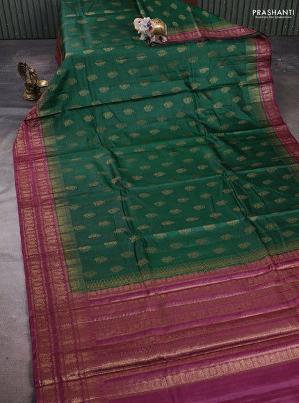 Green & Wine Banarasi Tussar Silk Saree
