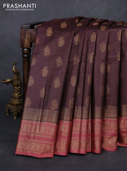 Brown & Rust Banarasi Tussar Silk Saree