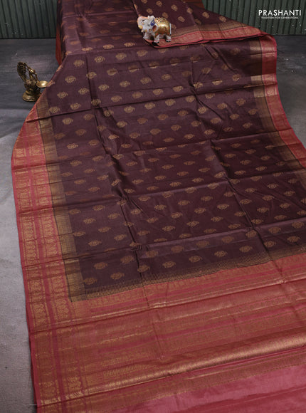 Brown & Rust Banarasi Tussar Silk Saree