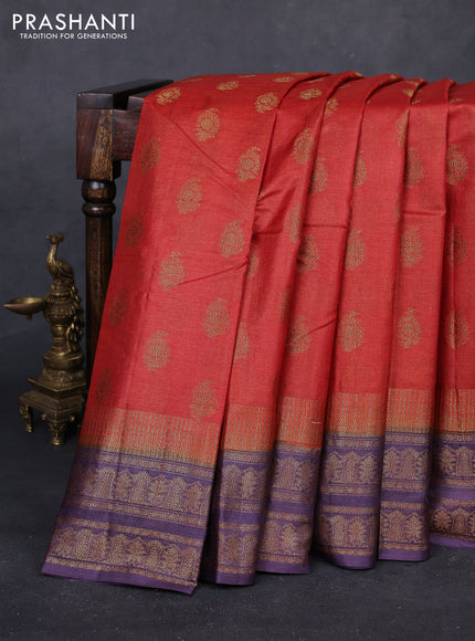 Rustic Orange & Wine Banarasi Tussar Silk Saree