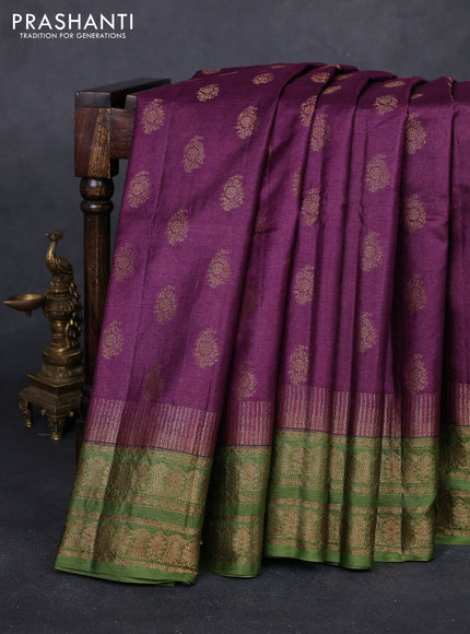 Purple & Green Banarasi Tussar Silk Saree