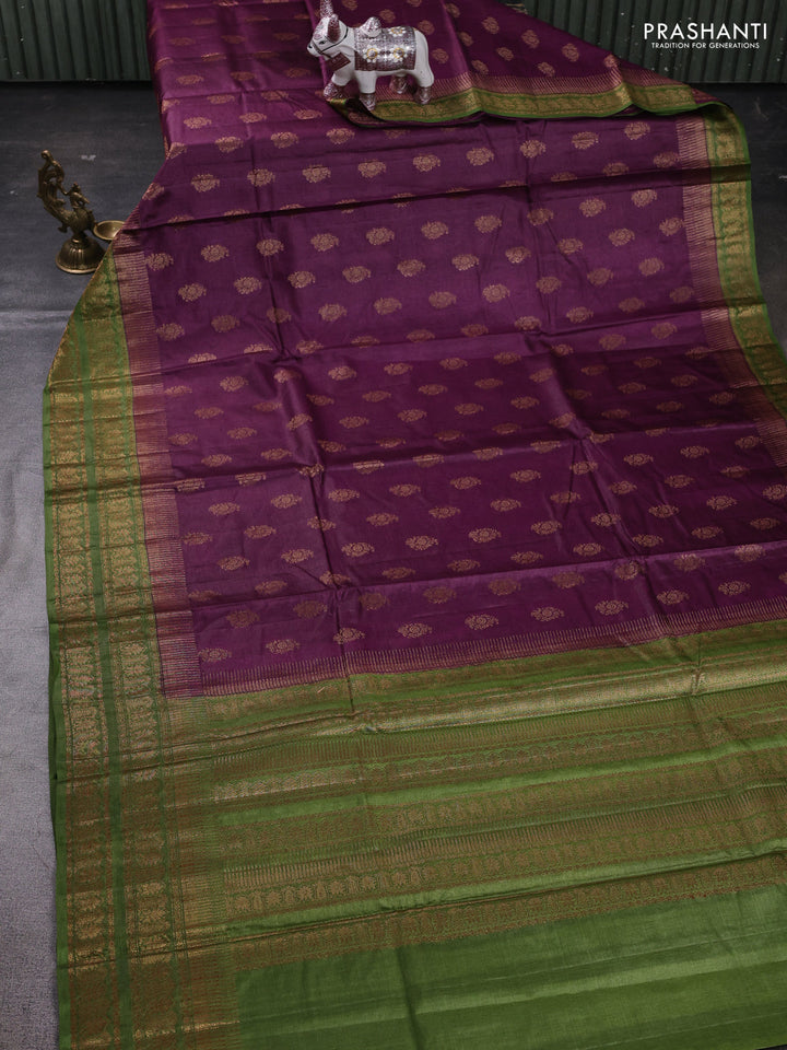 Purple & Green Banarasi Tussar Silk Saree