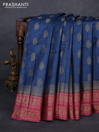 Blue & Maroon Banarasi Tussar Silk Saree