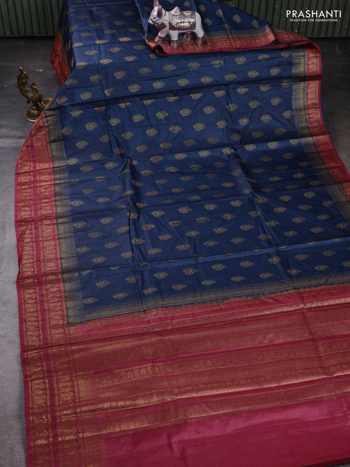 Blue & Maroon Banarasi Tussar Silk Saree