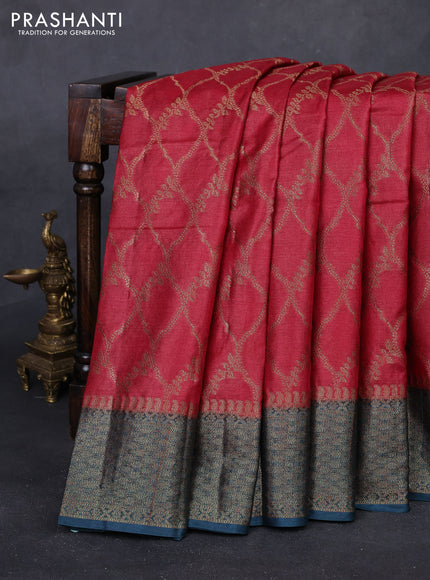 Maroon & Peacock Green Banarasi Tussar Silk Saree