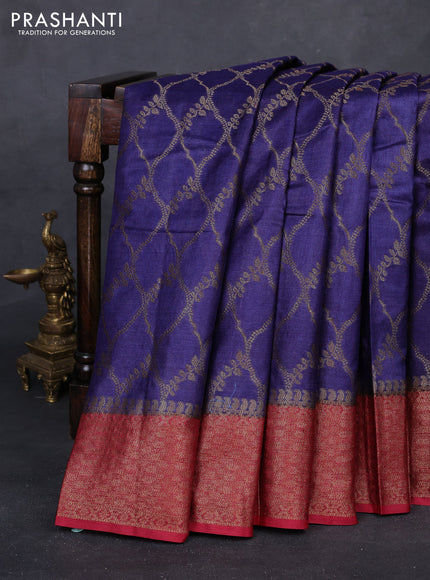 Blue & Maroon Banarasi Tussar Silk Saree