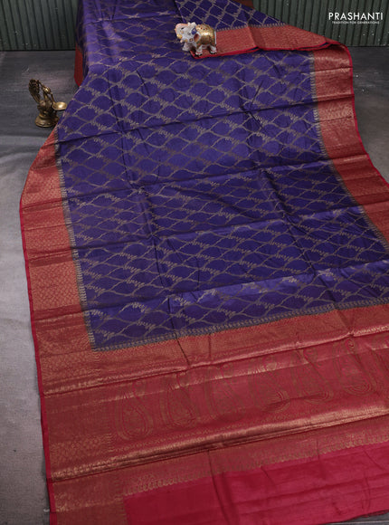 Blue & Maroon Banarasi Tussar Silk Saree
