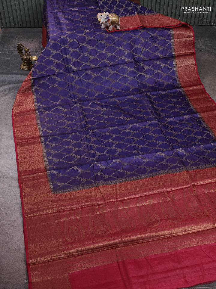 Blue & Maroon Banarasi Tussar Silk Saree