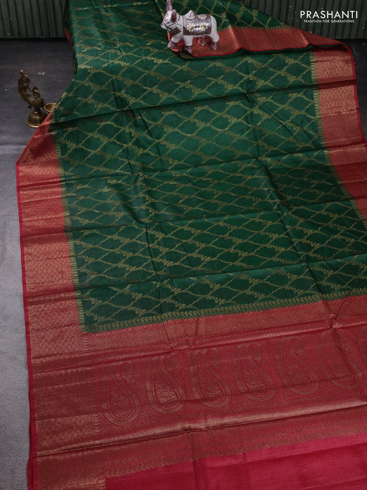 Green & Maroon Banarasi Tussar Silk Saree
