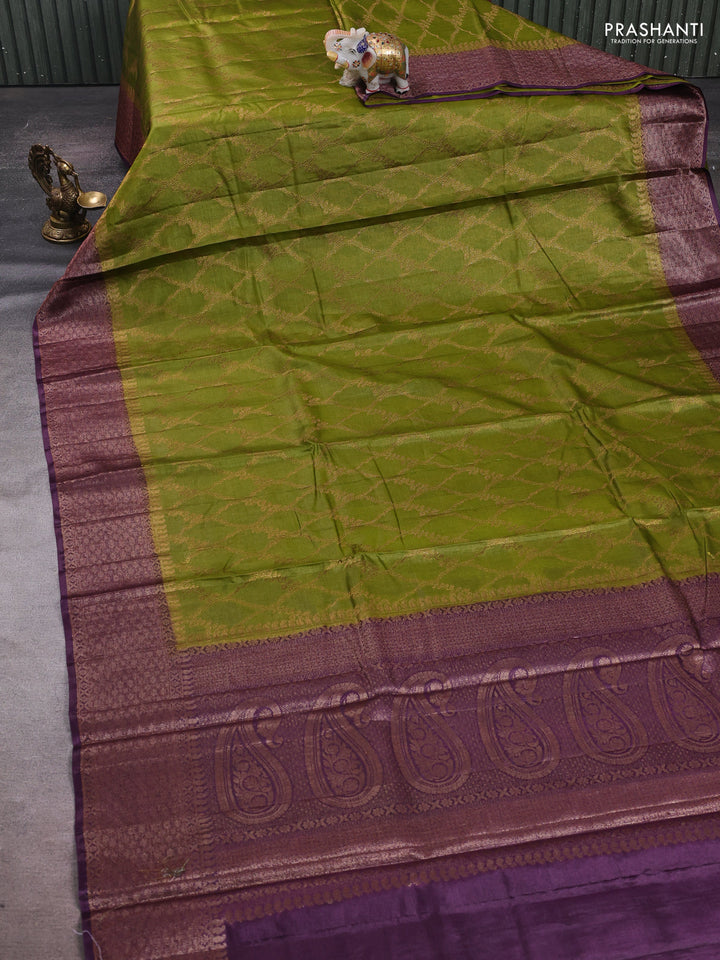 Mehendi Green & Purple Banarasi Tussar Silk Saree
