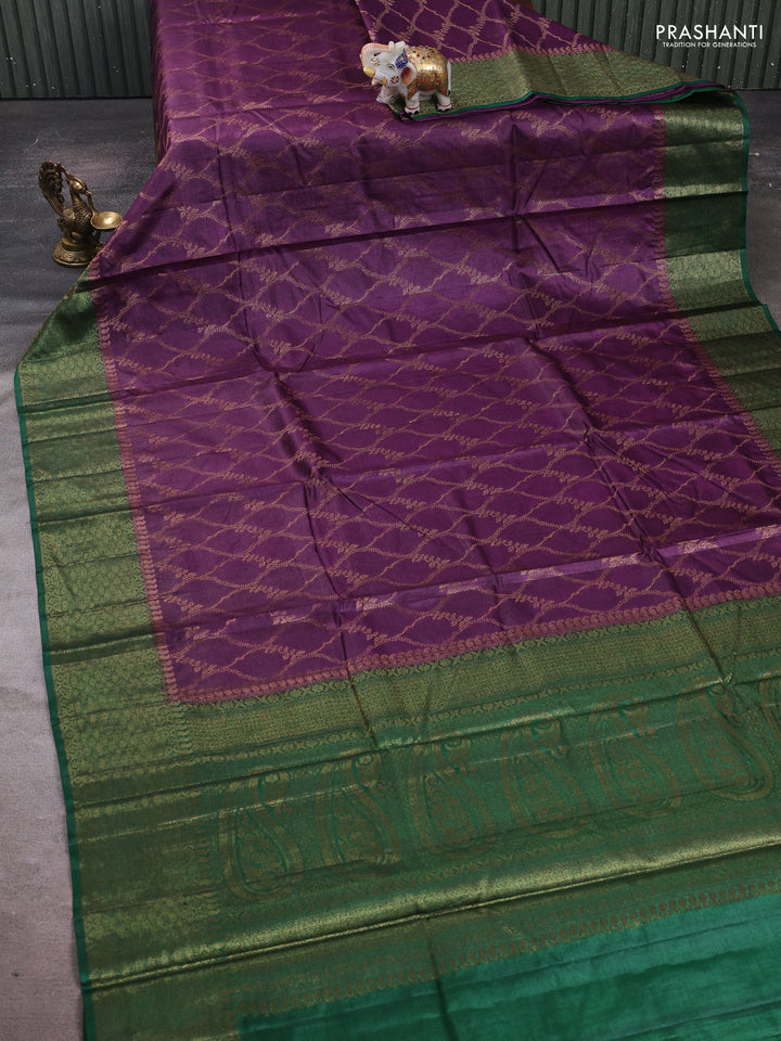 Purple & Green Banarasi Tussar Silk Saree