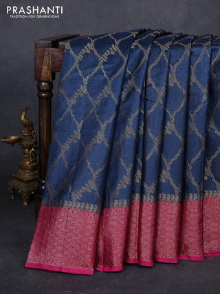 Peacock Blue & Pink Banarasi Tussar Silk Saree