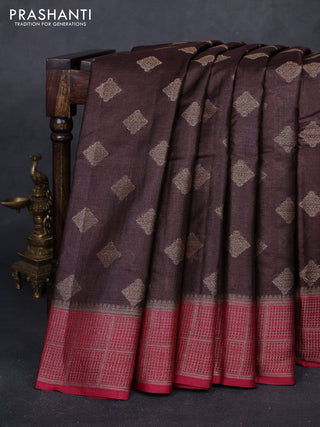 Coffee Brown & Maroon Banarasi Tussar Silk Saree