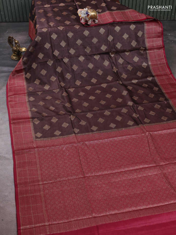 Coffee Brown & Maroon Banarasi Tussar Silk Saree