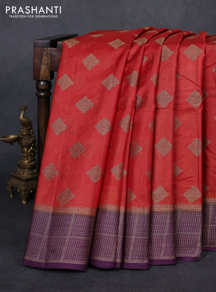 Rustic Orange & Wine Banarasi Tussar Silk Saree