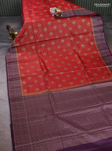 Rustic Orange & Wine Banarasi Tussar Silk Saree