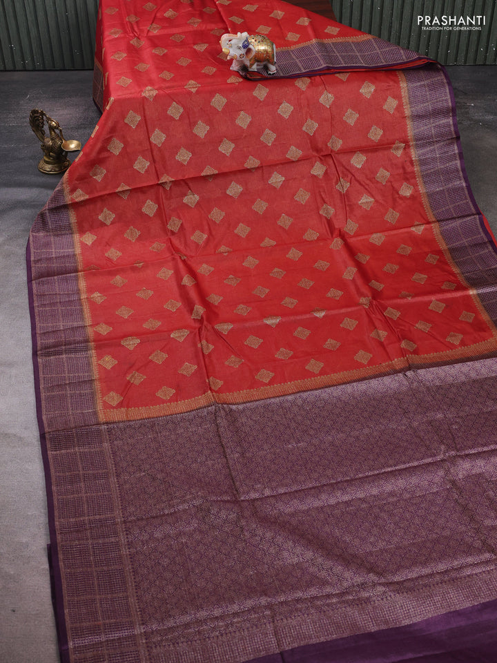 Rustic Orange & Wine Banarasi Tussar Silk Saree