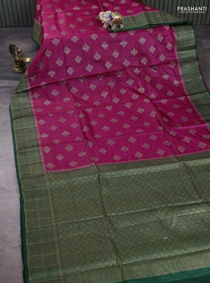 Pink & Green Banarasi Tussar Silk Saree