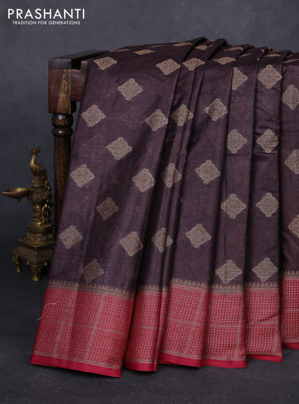 Coffee Brown & Maroon Banarasi Tussar Silk Saree