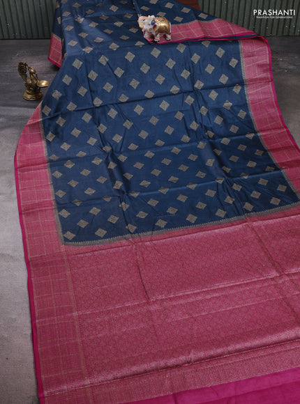 Peacock Blue & Pink Banarasi Tussar Silk Saree