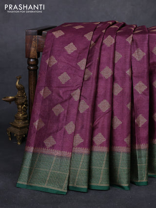Wine & Green Banarasi Tussar Silk Saree