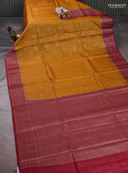 Mustard  & Maroon Banarasi Tussar Silk Saree