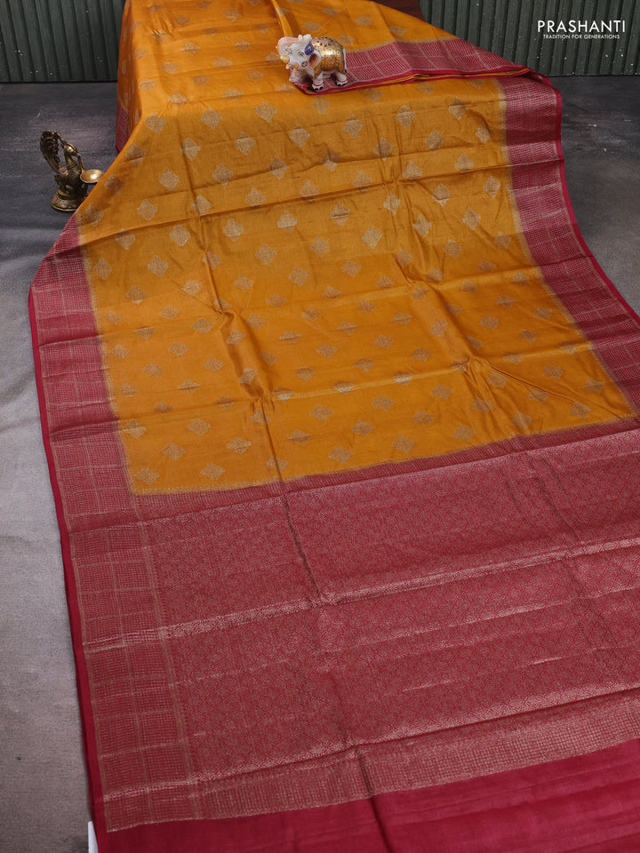 Mustard  & Maroon Banarasi Tussar Silk Saree