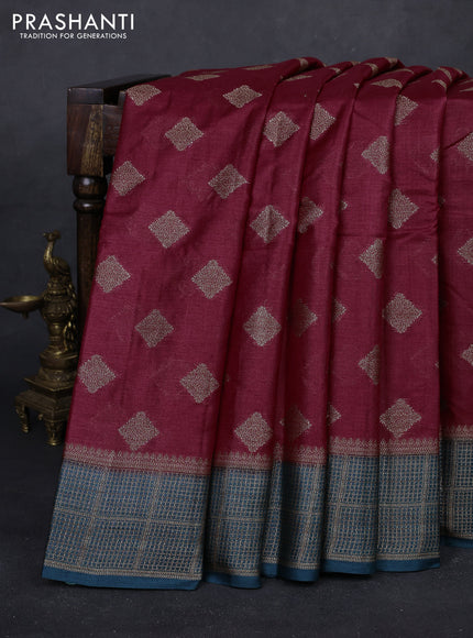 Maroon & Peacock Green Banarasi Tussar Silk Saree