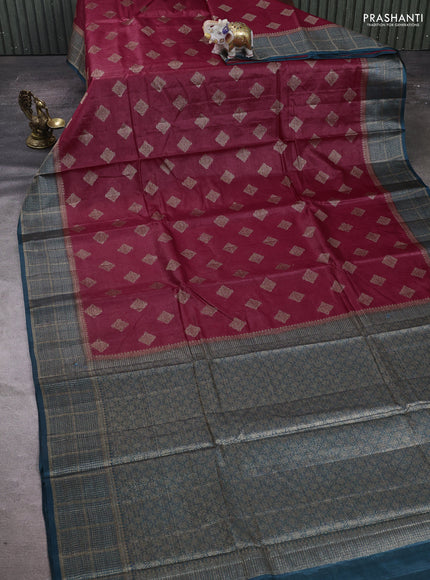 Maroon & Peacock Green Banarasi Tussar Silk Saree