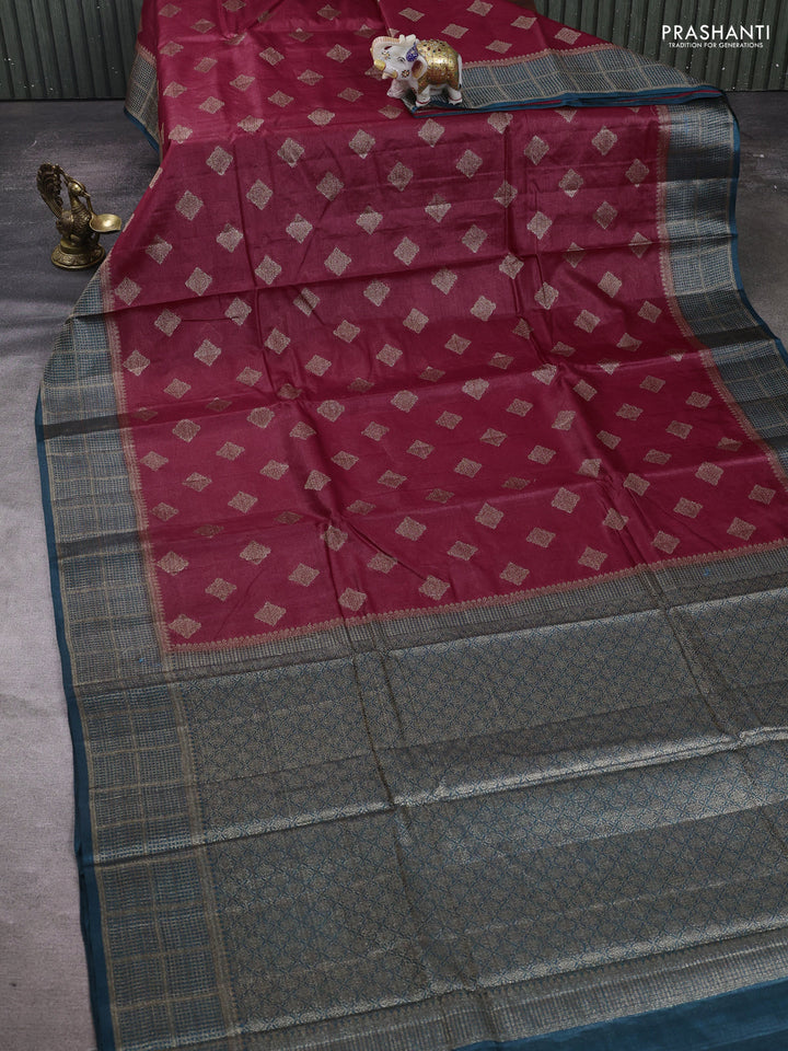 Maroon & Peacock Green Banarasi Tussar Silk Saree