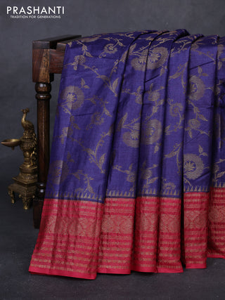 Blue & Red Banarasi Tussar Silk Saree