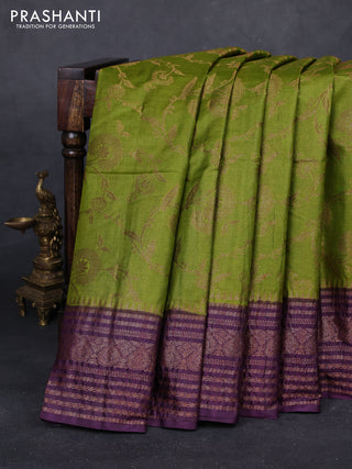 Mehendi Green & Purple Banarasi Tussar Silk Saree