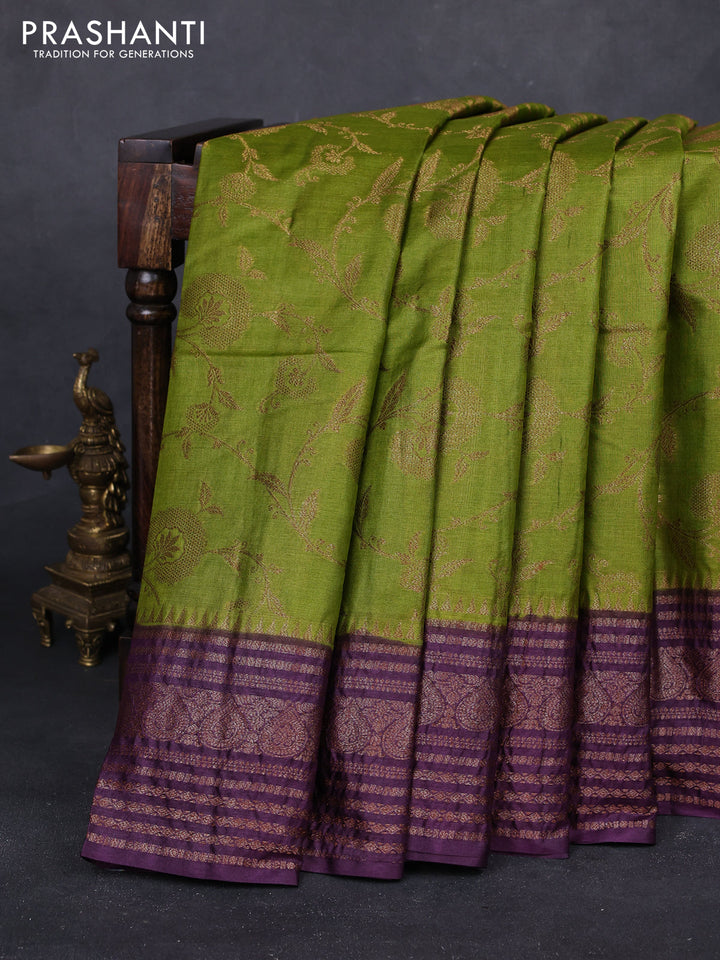 Mehendi Green & Purple Banarasi Tussar Silk Saree