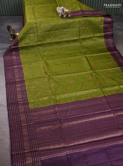 Mehendi Green & Purple Banarasi Tussar Silk Saree