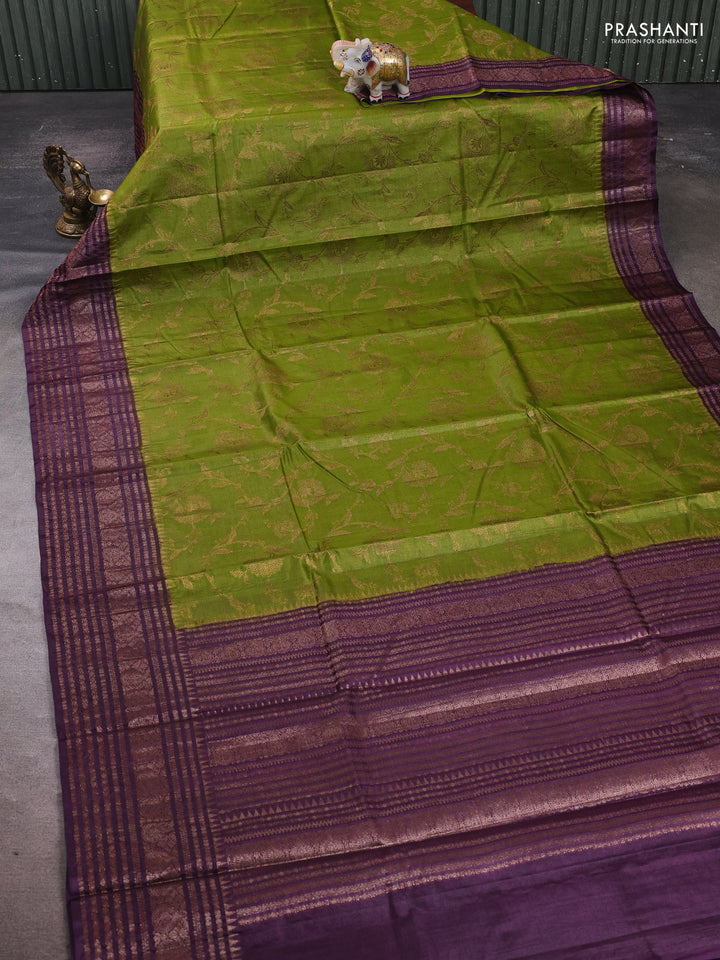 Mehendi Green & Purple Banarasi Tussar Silk Saree