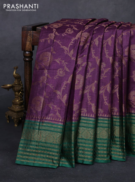 Purple & Green Banarasi Tussar Silk Saree