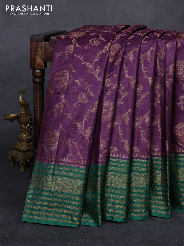Purple & Green Banarasi Tussar Silk Saree