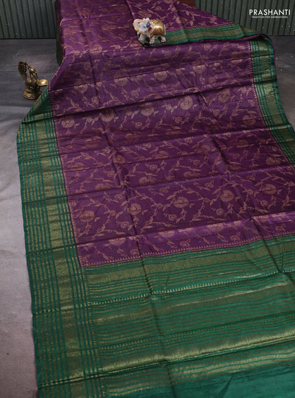 Purple & Green Banarasi Tussar Silk Saree