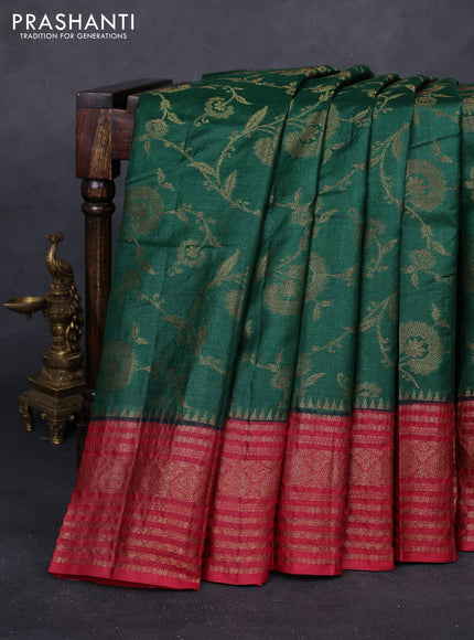 Green & Maroon Banarasi Tussar Silk Saree
