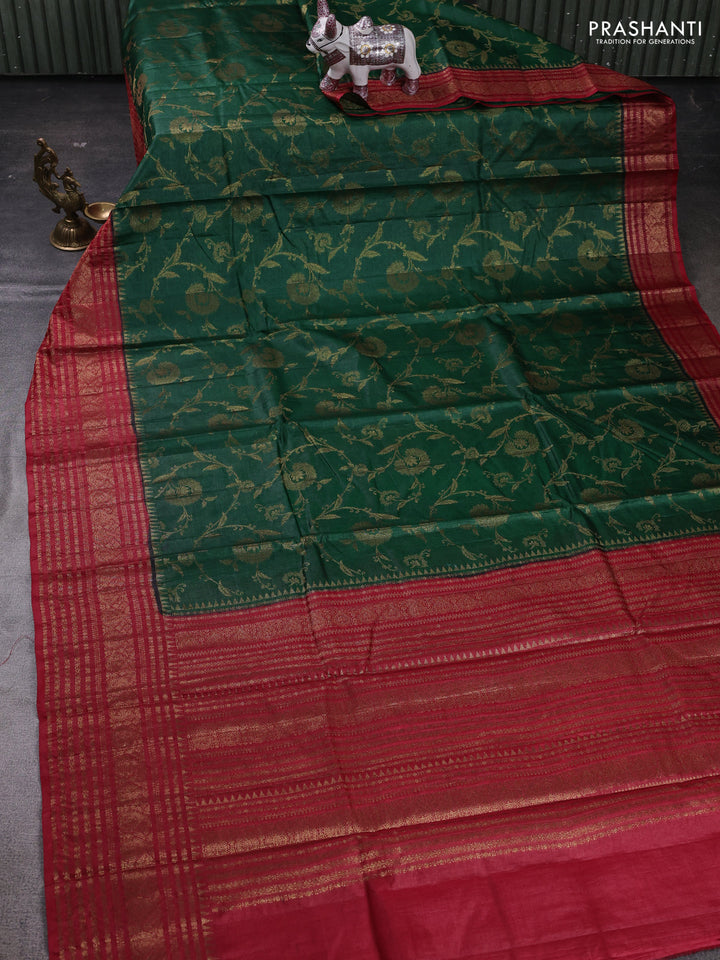 Green & Maroon Banarasi Tussar Silk Saree