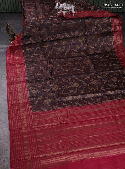 Coffee Brown & Maroon Banarasi Tussar Silk Saree