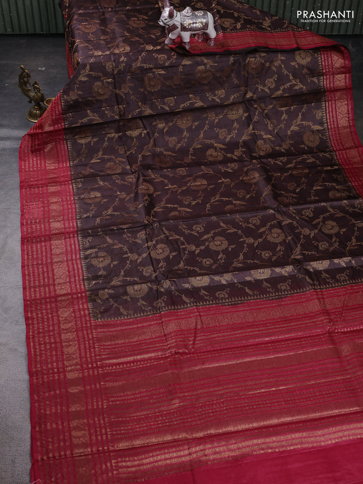 Coffee Brown & Maroon Banarasi Tussar Silk Saree