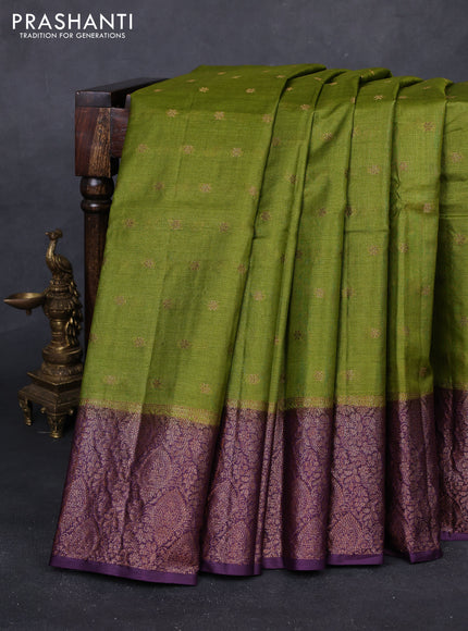 Mehendi Green & Purple Banarasi Tussar Silk Saree