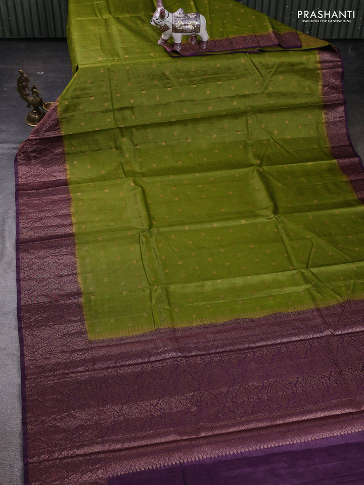 Mehendi Green & Purple Banarasi Tussar Silk Saree