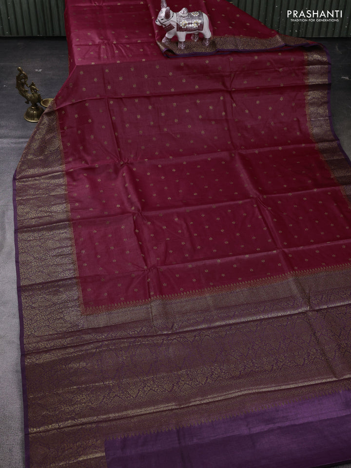 Maroon & Purple Banarasi Tussar Silk Saree