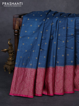 Peacock Blue & Pink Banarasi Tussar Silk Saree
