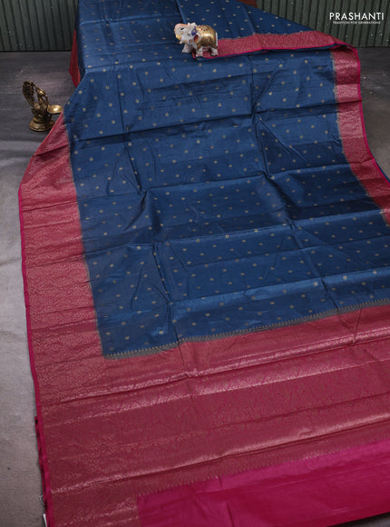 Peacock Blue & Pink Banarasi Tussar Silk Saree
